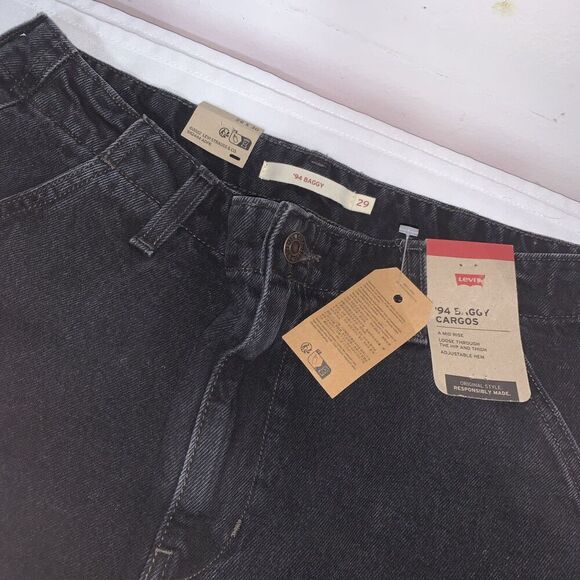 y2k Levi's Women's Mid-Rise 94's Baggy Straight wide Leg Cargo Jeans size 29x30 - Picture 7 of 16